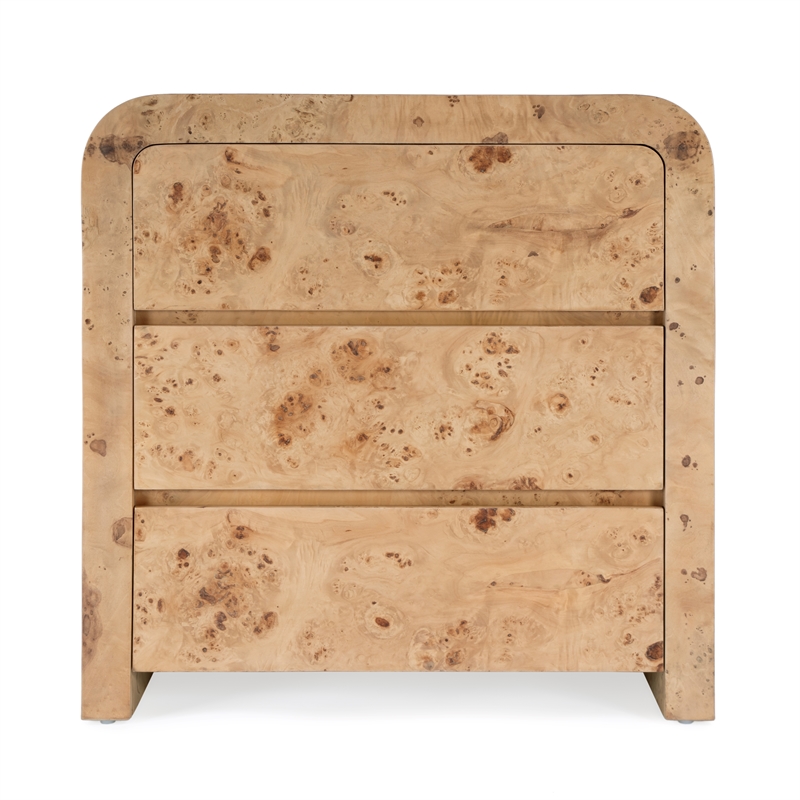 Kingfisher Lane 3-Drawer Mappa Burl Curved Chest in Light Brown