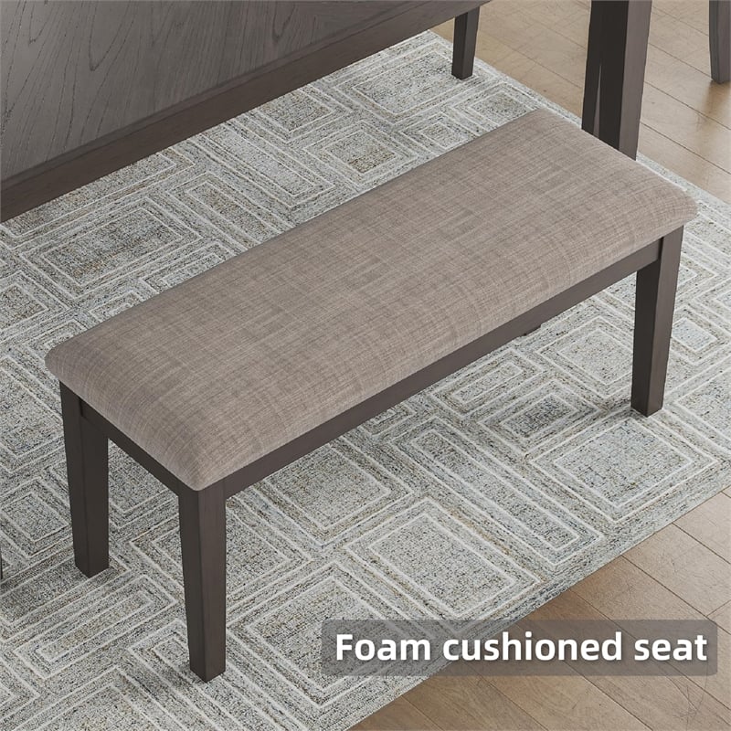 Kingfisher Lane 6-Piece Dining Set with Bench in Light Gray Upholstered