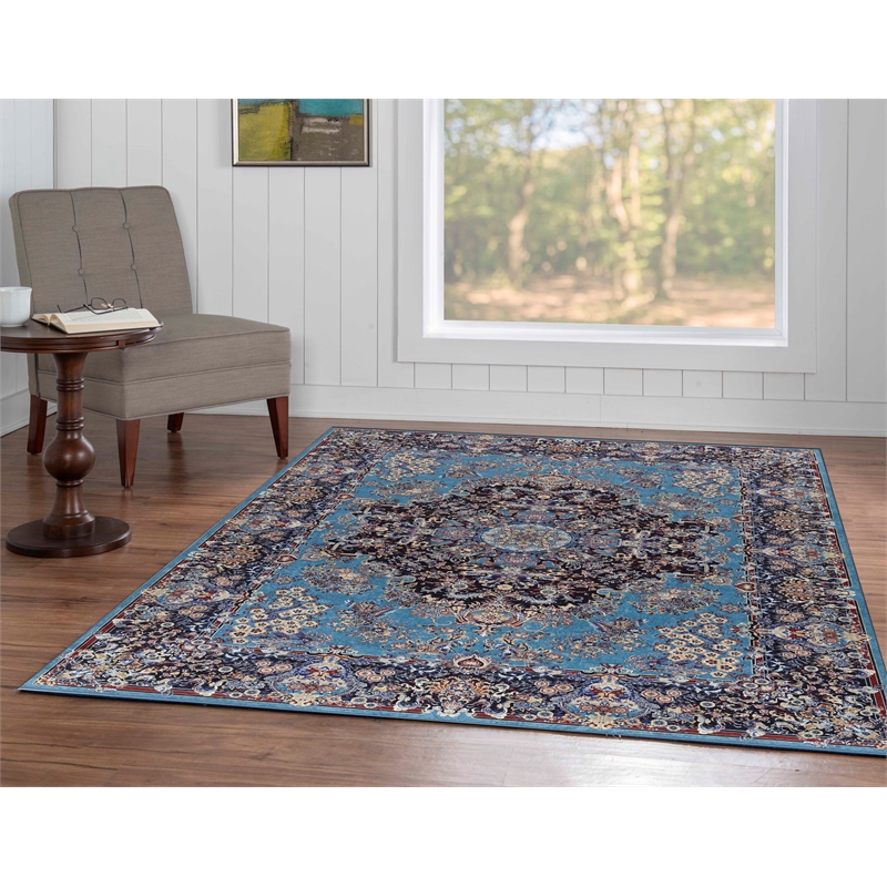Laysan Home Traditional Woven Polyester 5'x7' Rug in Blue