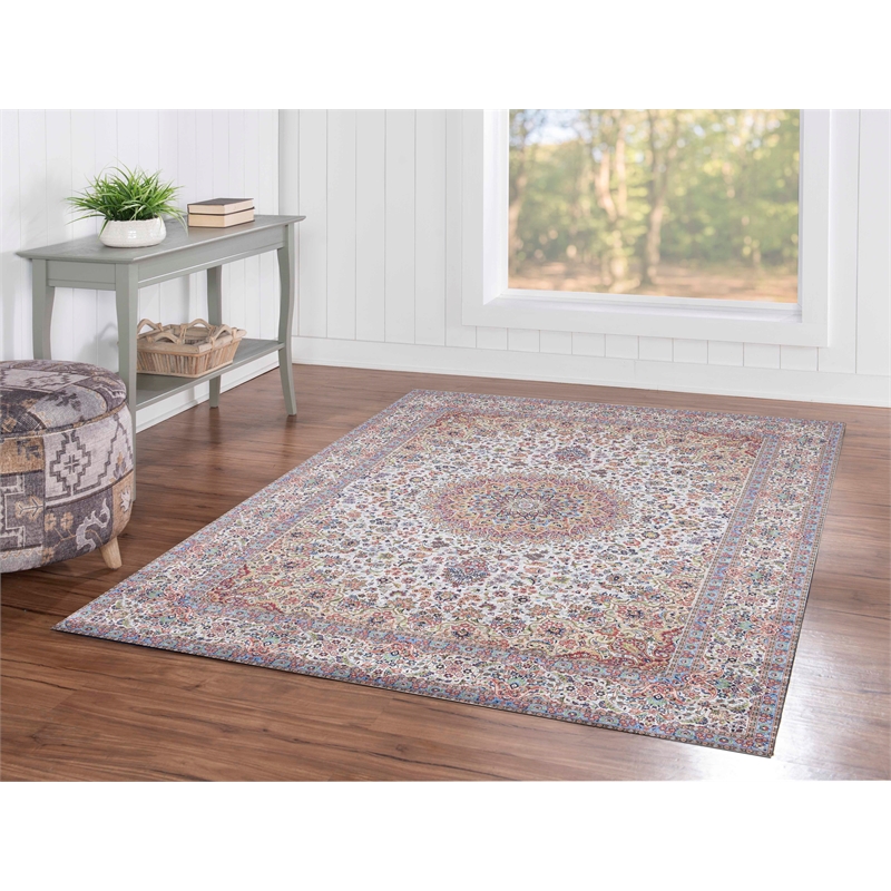 Laysan Home Traditional Woven Polyester 5'x7' Rug in Ivory