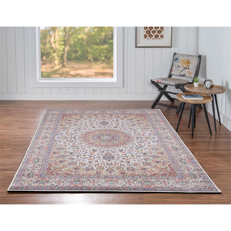 Laysan Home Traditional Woven Polyester 5'x7' Rug in Ivory