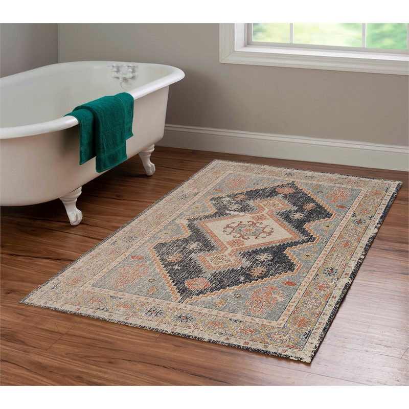Laysan Home Traditional Machine Made Polyester 3'x5' Rug in Ivory