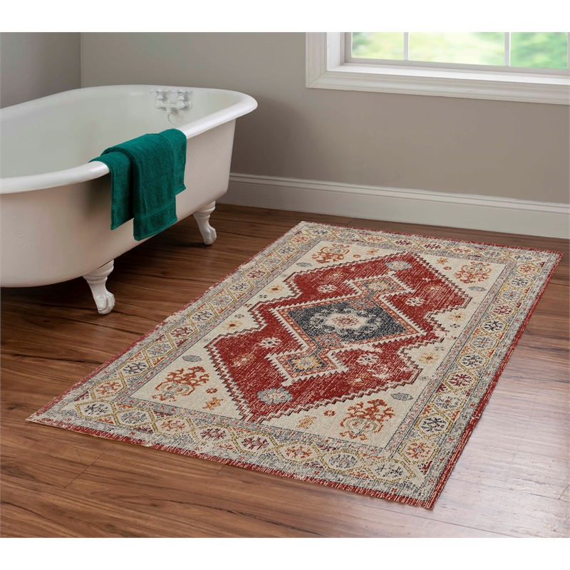 Laysan Home Traditional Machine Made Polyester 3'x5' Rug in Ivory