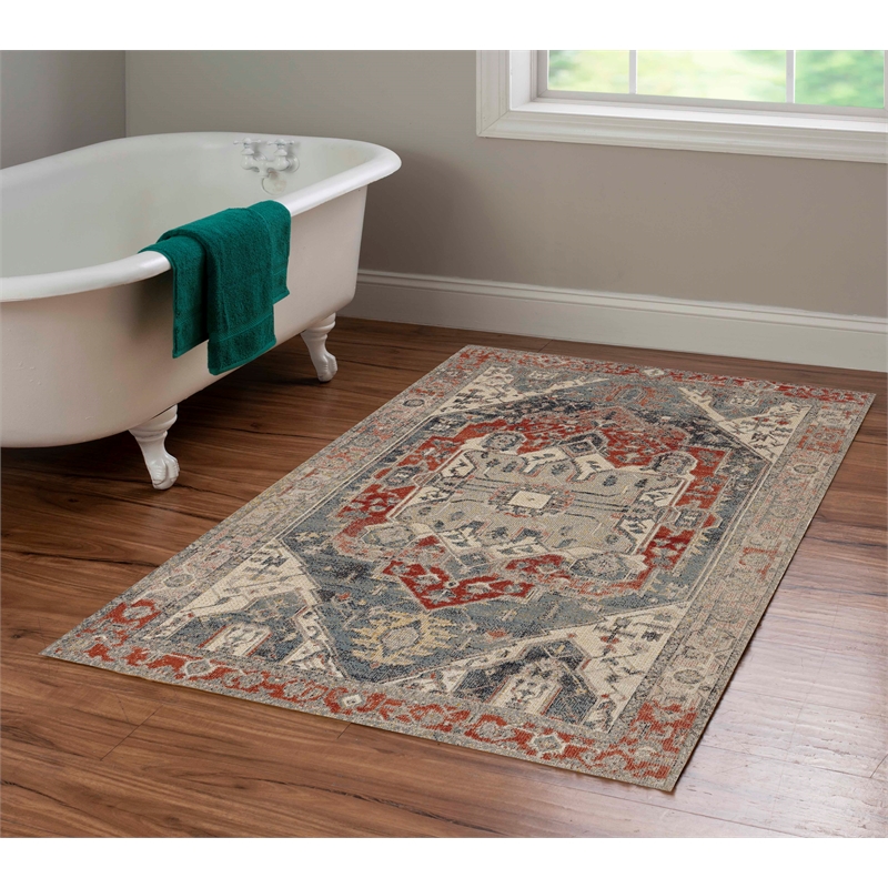 Laysan Home Traditional Machine Made Polyester 3'x5' Rug in Ivory