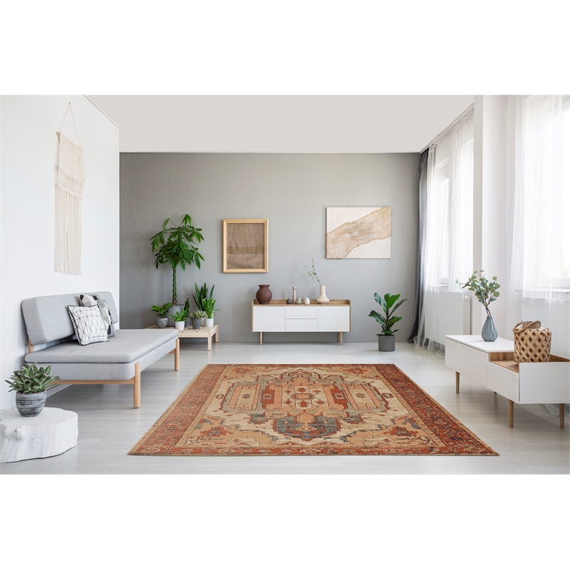Laysan Home Traditional Machine Made Polyester 8'x10' Rug in Ivory