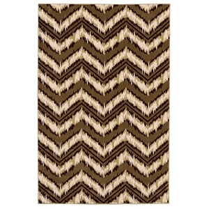 Laysan Home Transitional Silk Chevron Polyester 5'x7'6&quot Rug in Beige and Ivory