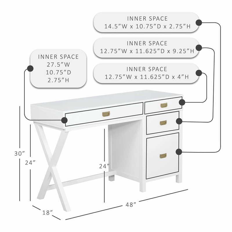 Laysan Home 4 Drawers Modern Wood Side Storage Desk in White