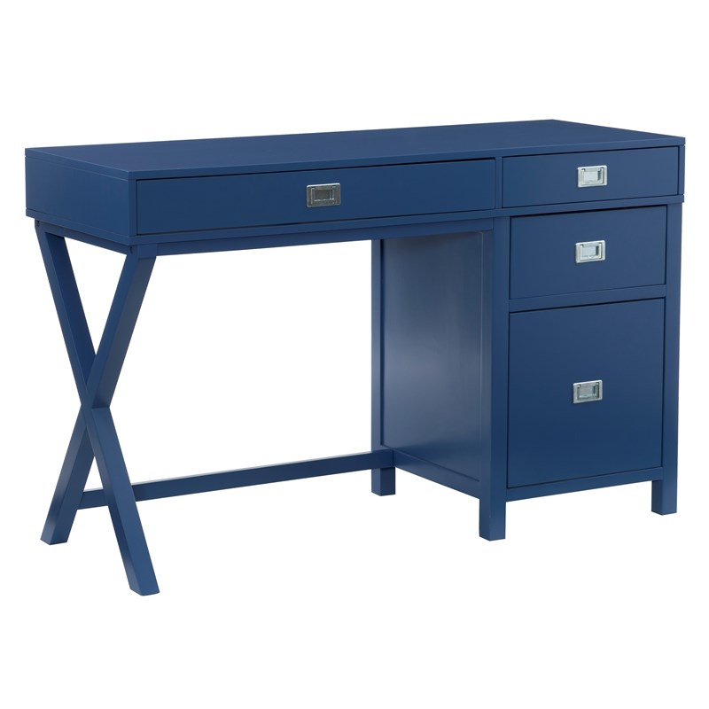 Laysan Home Wood Navy Blue Desk Rectangular Modern X-Frame Design 48