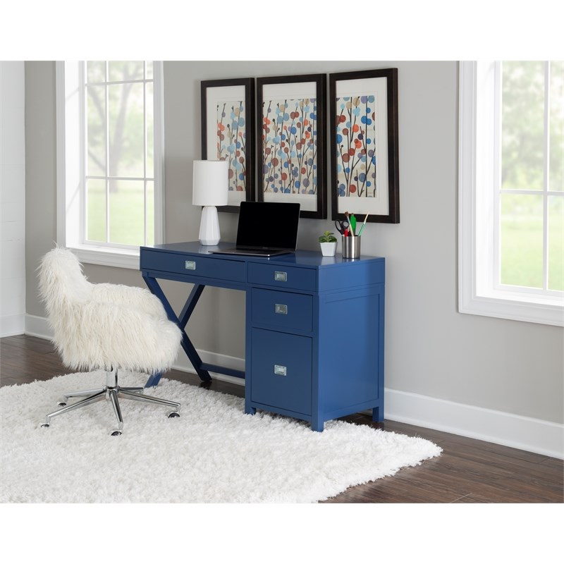 Laysan Home Wood Navy Blue Desk Rectangular Modern X-Frame Design 48