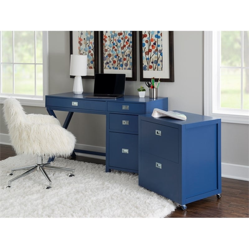 Laysan Home Wood Navy Blue Desk Rectangular Modern X-Frame Design 48