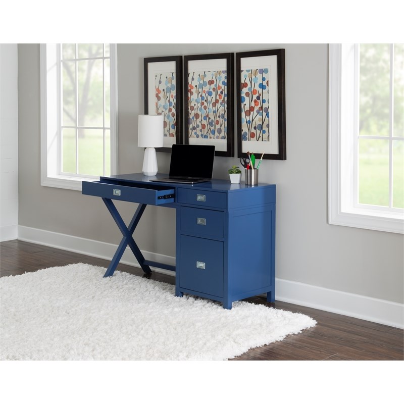 Laysan Home Wood Navy Blue Desk Rectangular Modern X-Frame Design 48