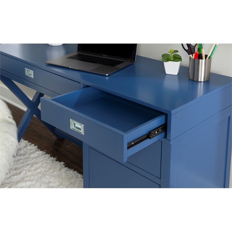 Laysan Home Wood Navy Blue Desk Rectangular Modern X-Frame Design 48