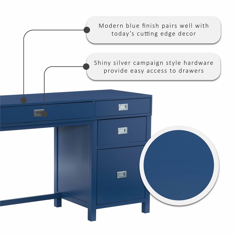 Laysan Home Wood Navy Blue Desk Rectangular Modern X-Frame Design 48