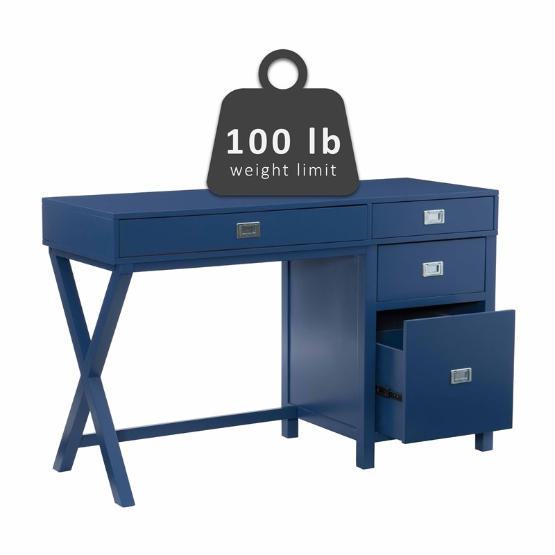 Laysan Home Wood Navy Blue Desk Rectangular Modern X-Frame Design 48
