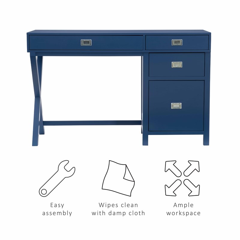 Laysan Home Wood Navy Blue Desk Rectangular Modern X-Frame Design 48