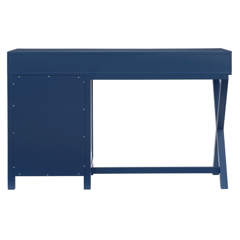 Laysan Home Wood Navy Blue Desk Rectangular Modern X-Frame Design 48