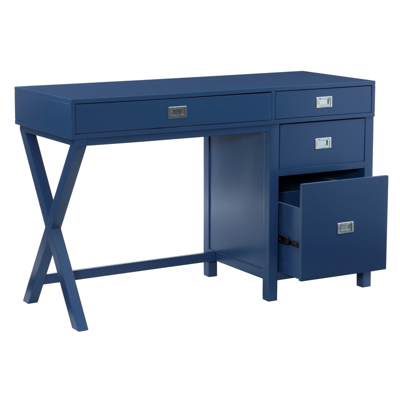 Laysan Home Wood Navy Blue Desk Rectangular Modern X-Frame Design 48