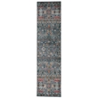 Laysan Home Transitional Washable Polyester 2'x8' Rug in Teal Blue and Ivory