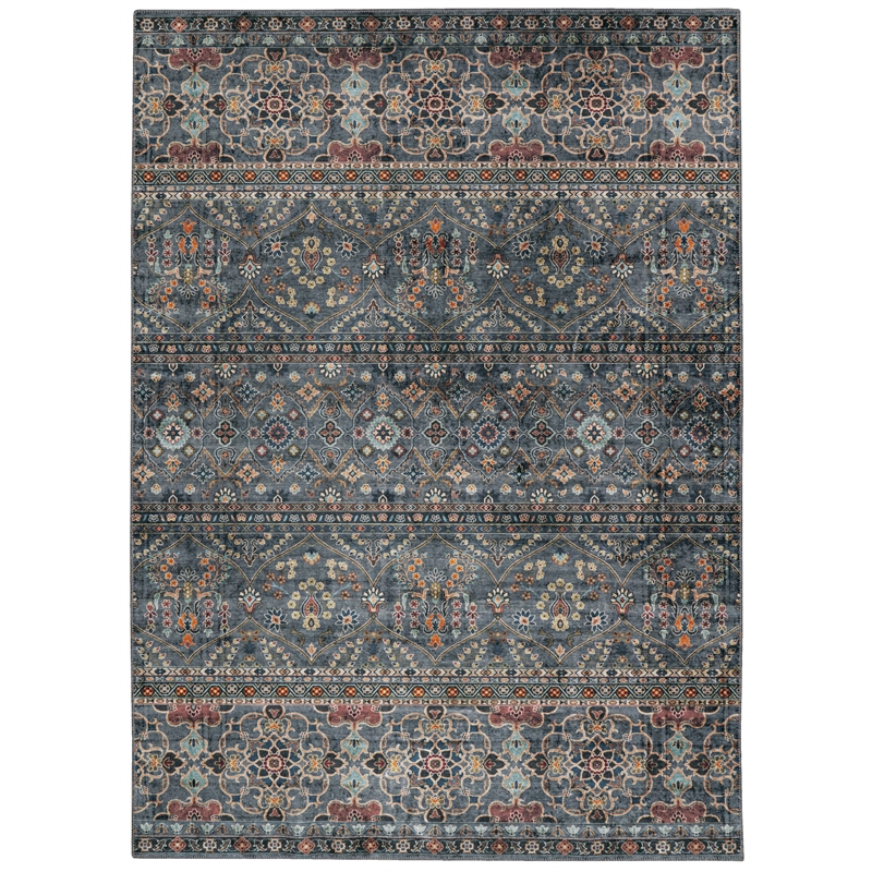 Laysan Home Transitional Washable Polyester 3'x5' Rug in Teal Blue and Ivory
