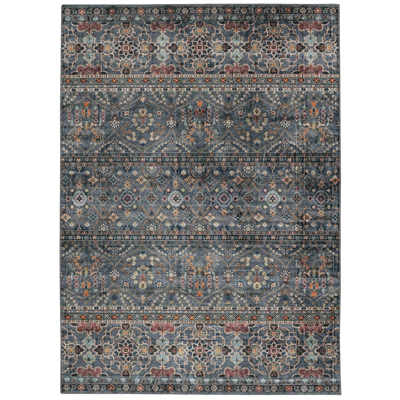 Laysan Home Transitional Washable Polyester 5'x7' Rug in Teal Blue and Ivory