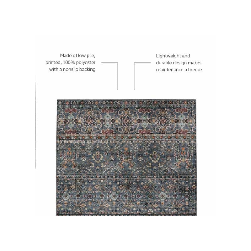 Laysan Home Transitional Washable Polyester 5'x7' Rug in Teal Blue and Ivory