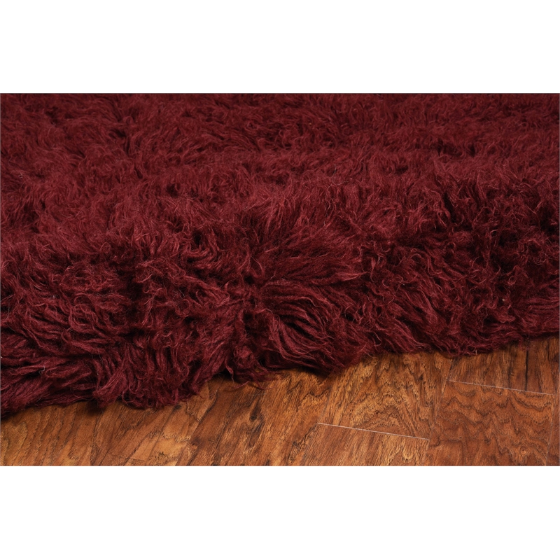 Laysan Home Transitional Flokati Hand Woven 8'x10' Rectangle Rug in Burgundy