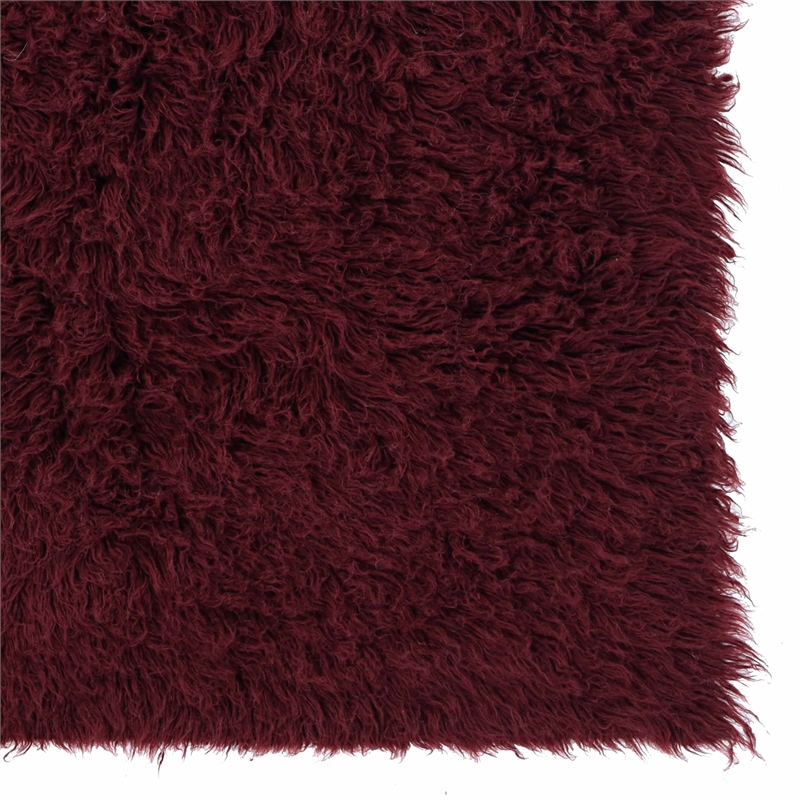 Laysan Home Transitional Flokati Hand Woven 8'x10' Rectangle Rug in Burgundy