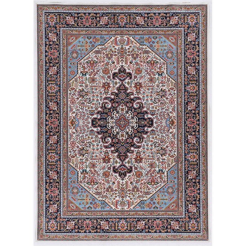 Laysan Home Traditional Woven Polyester 5'x7' Rectangle Rug in Ivory and Blue