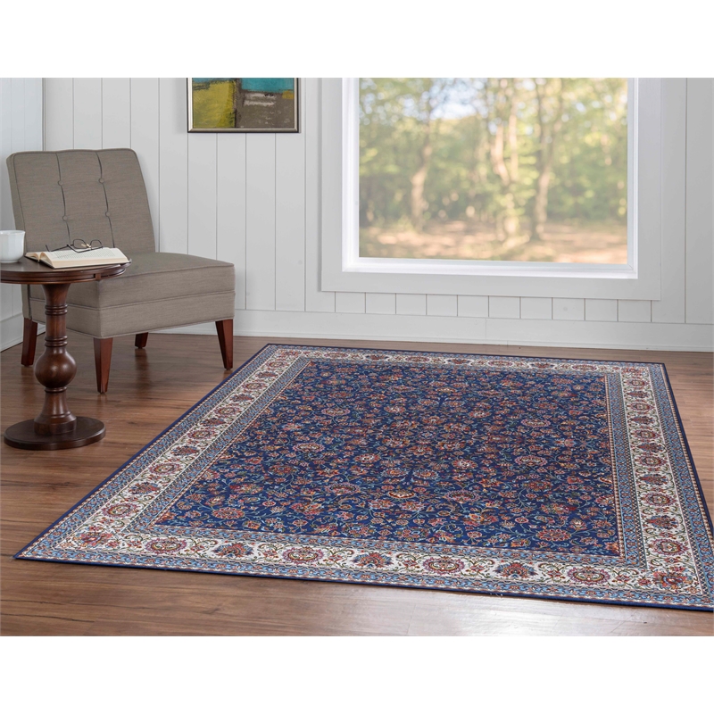 Laysan Home Traditional Woven Polyester 5'x7' Rectangle Rug in Blue and Ivory