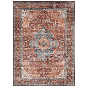 Laysan Home Transitional Washable Polyester 2'x3' Rug in Rust Orange and Ivory
