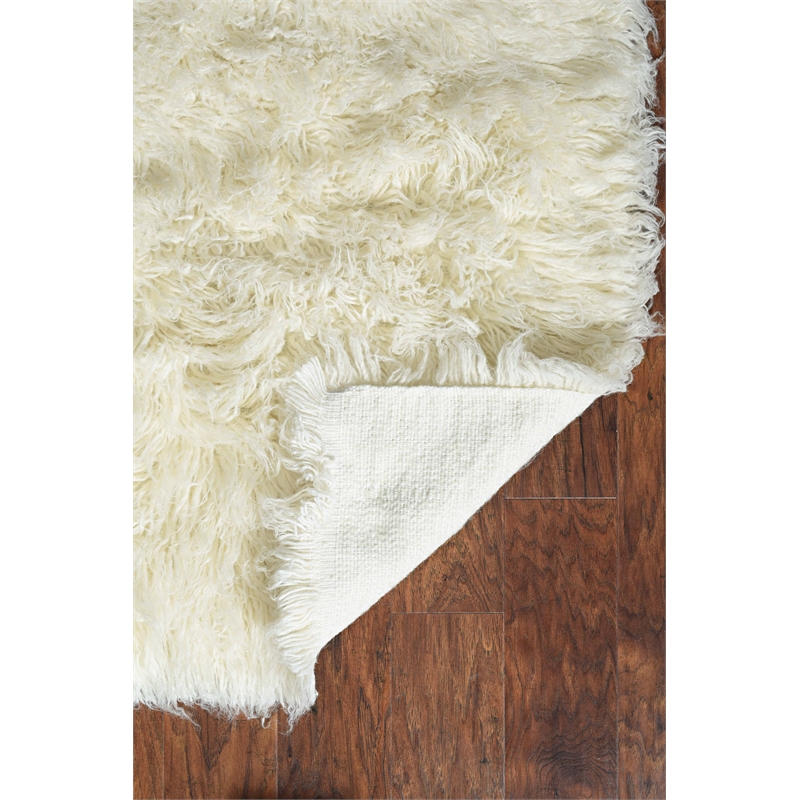 Laysan Home Transitional Flokati Hand Woven Wool 5'x8' Rectangle Rug in Natural