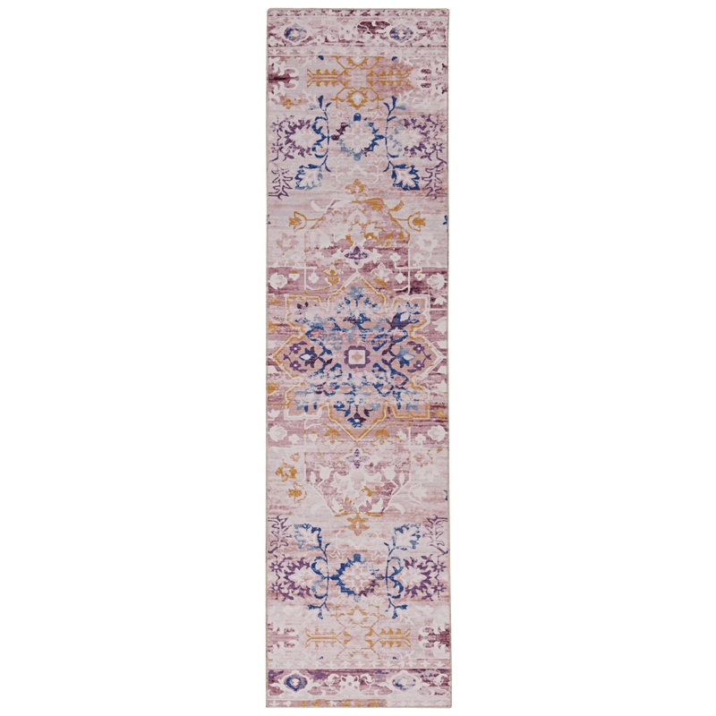 Laysan Home Transitional Washable Polyester 2'x8' Rectangle Rug in Ivory / Gold