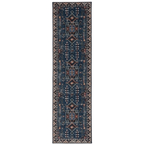 Laysan Home Transitional Washable Polyester 2'x8' Rectangle Rug in Navy / Ivory