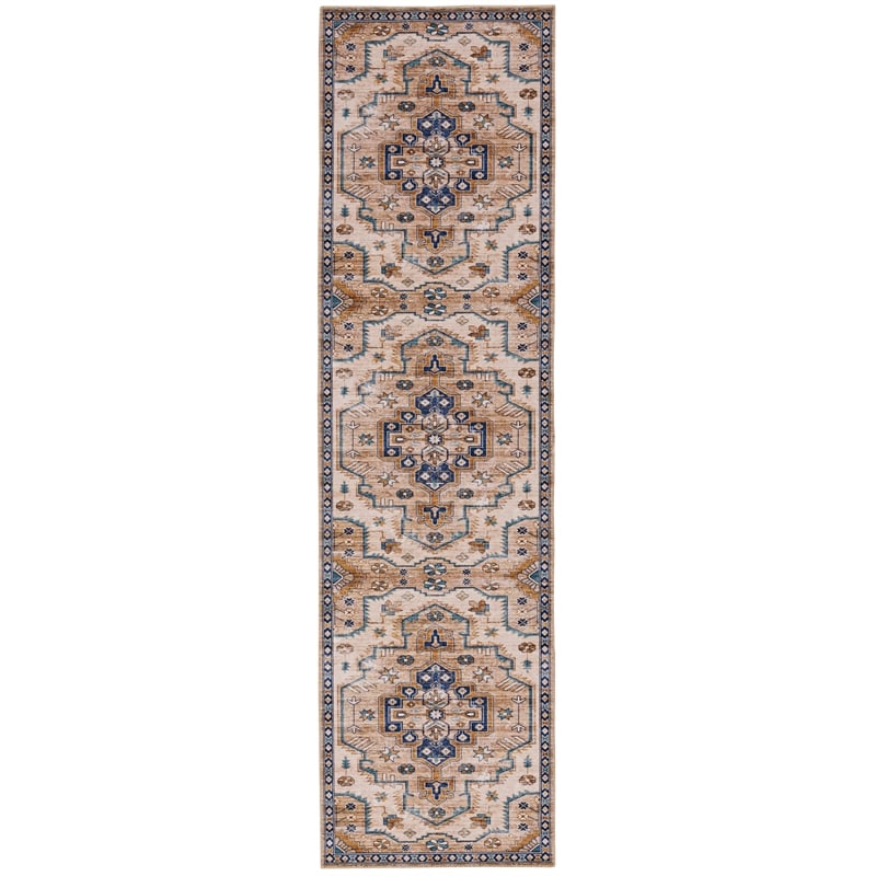 Laysan Home Transitional Washable Polyester 2'x8' Rectangle Rug in Ivory / Gold
