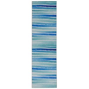 Laysan Home Transitional Washable Polyester 2'x8' Rectangle Rug in Ivory / Blue