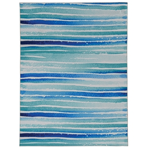 Laysan Home Transitional Washable Polyester 3'x5' Rectangle Rug in Ivory / Blue