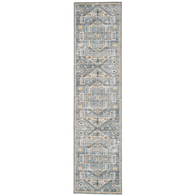 Laysan Home Transitional Washable Polyester 2'x8' Rectangle Rug in Gray / Beige