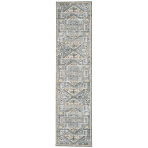 Laysan Home Transitional Washable Polyester 2'x8' Rectangle Rug in Gray / Beige
