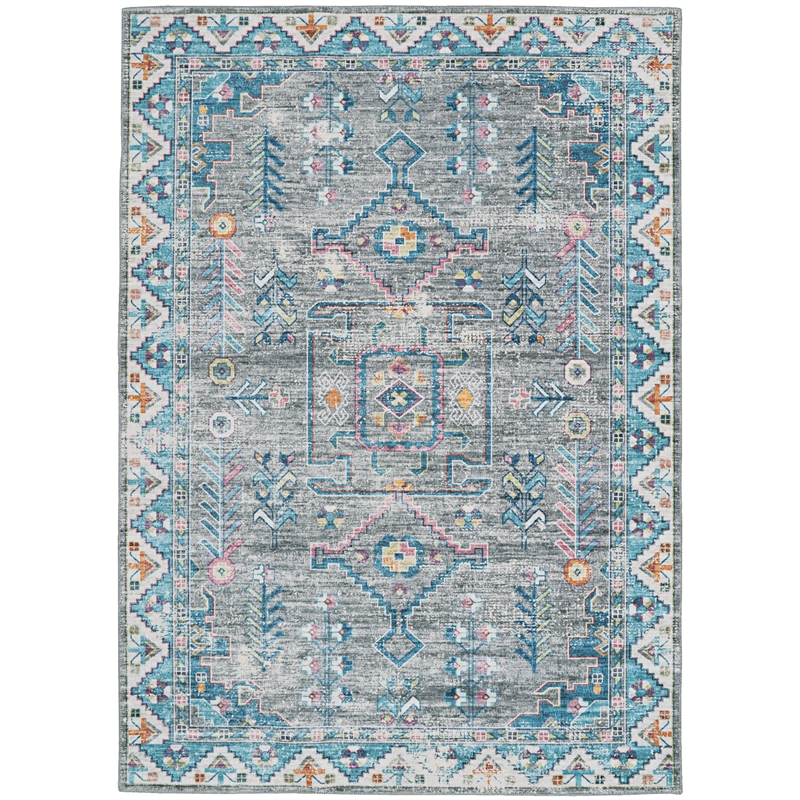 Laysan Home Transitional Washable Polyester 2'x3' Rectangle Rug in Gray / Green