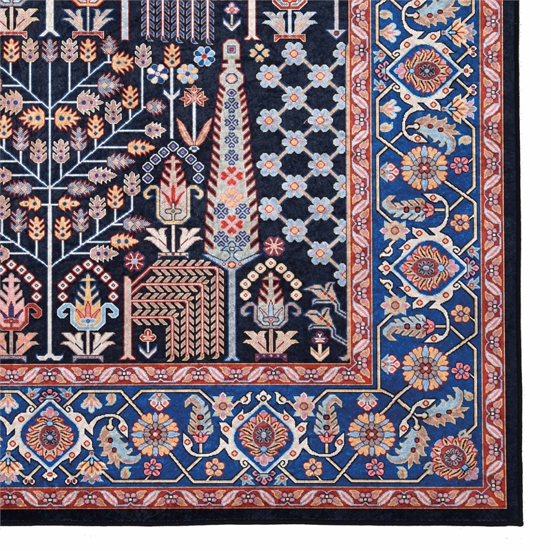 Laysan Home Traditional Woven Polyester 5'x7' Rectangle Rug in Navy Blue and Red