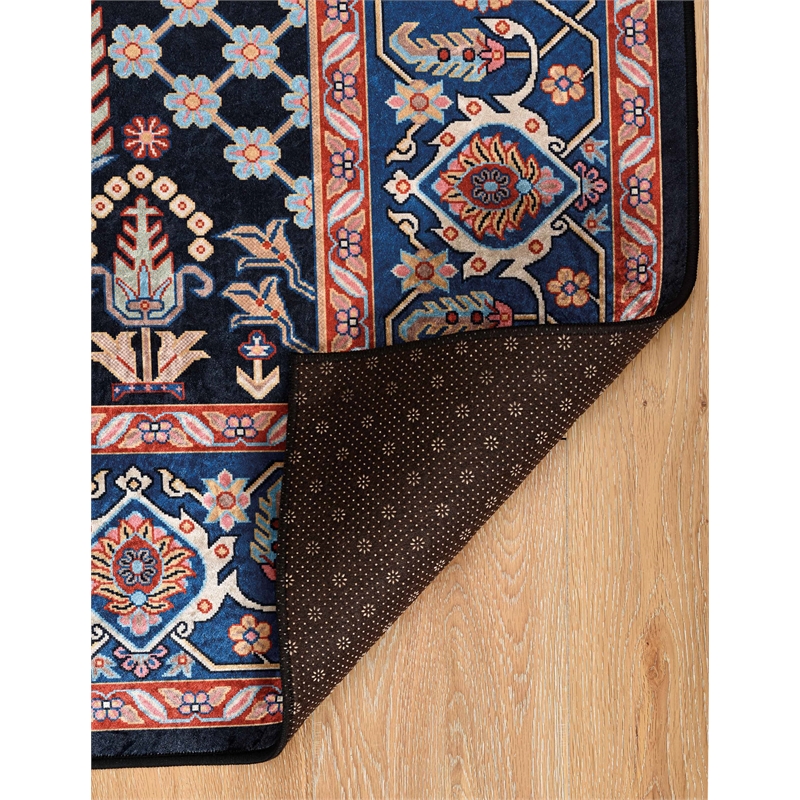 Laysan Home Traditional Woven Polyester 5'x7' Rectangle Rug in Navy Blue and Red