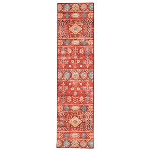 Laysan Home Transitional Washable Polyester 2'x8' Rectangle Rug in Red and Ivory