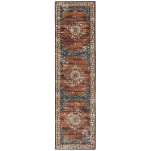 Laysan Home Transitional Washable Polyester 2'x8' Rectangle Rug in Brown / Ivory