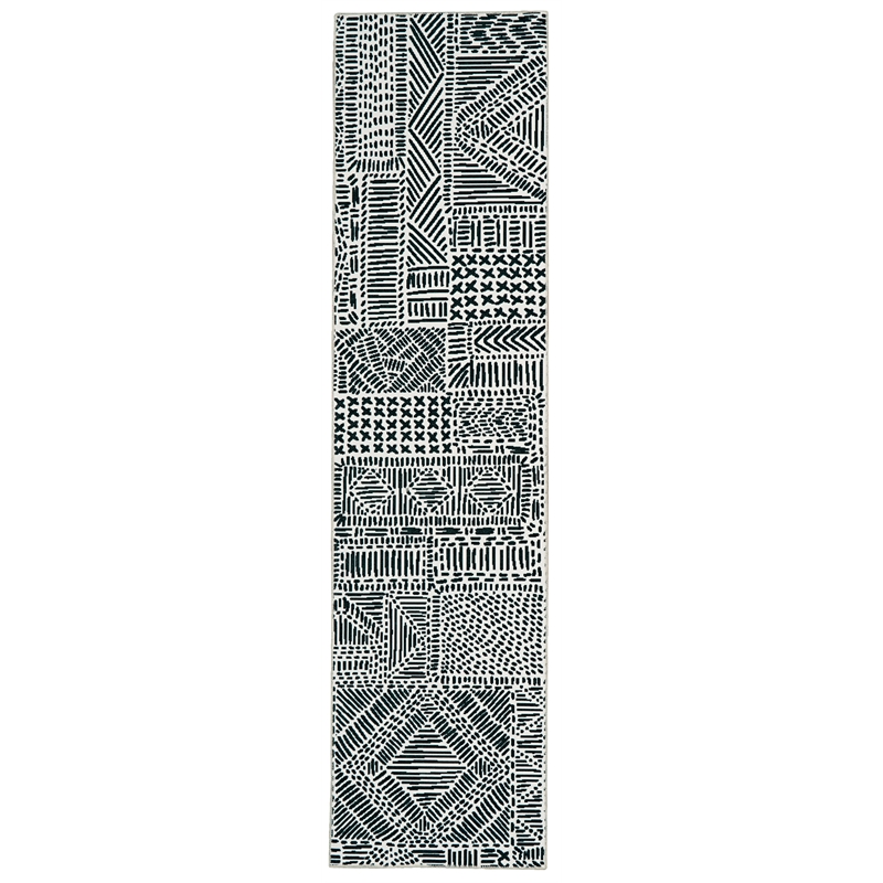 Laysan Home Transitional Washable Polyester 2'x8' Rectangle Rug in Ivory / Black
