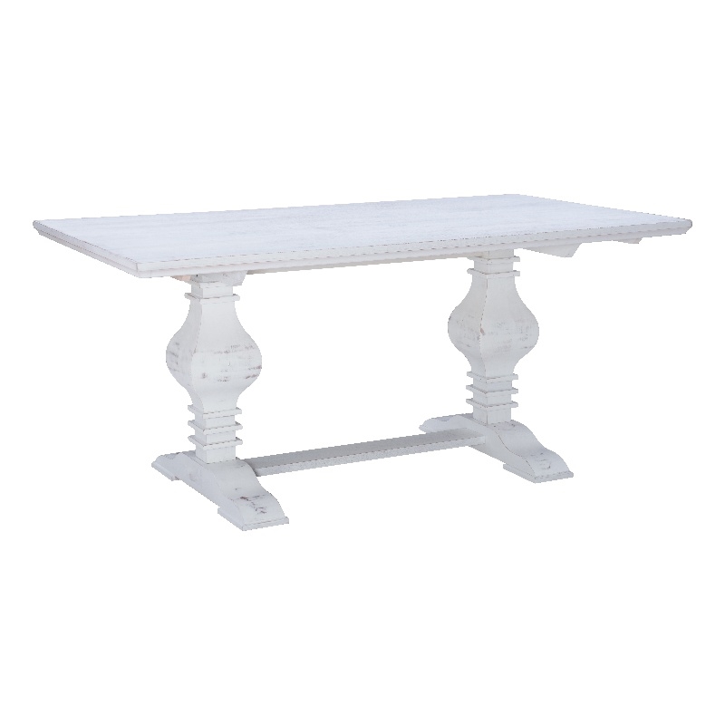Laysan Home 2-Piece Dining Set in Distressed White - Solid Pine Table and Lattice-Back Chair