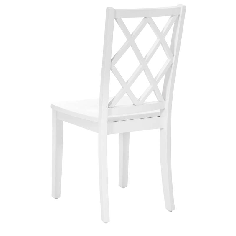 Laysan Home 2-Piece Dining Set in Distressed White - Solid Pine Table and Lattice-Back Chair
