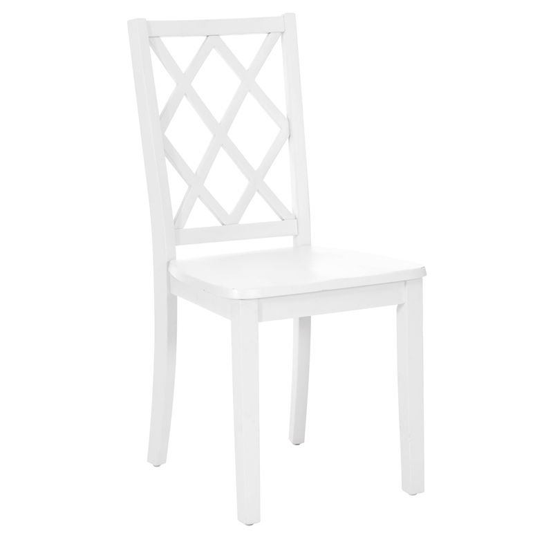 Laysan Home 2-Piece Dining Set in Distressed White - Solid Pine Table and Lattice-Back Chair