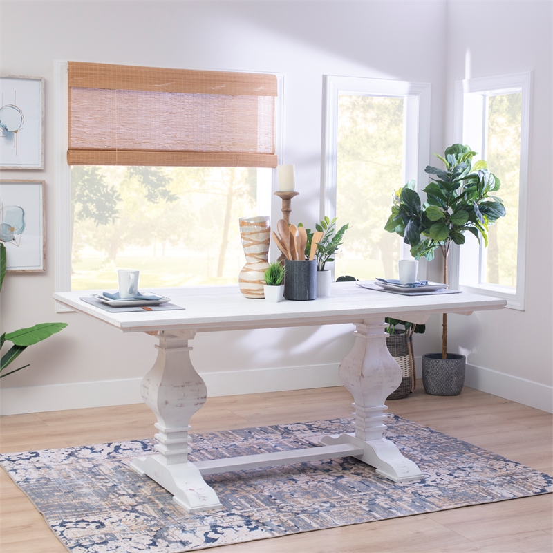Laysan Home 2-Piece Dining Set in Distressed White - Solid Pine Table and Lattice-Back Chair