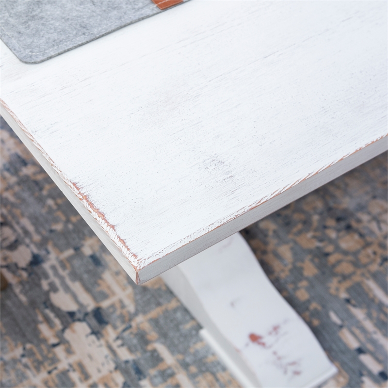 Laysan Home 2-Piece Dining Set in Distressed White - Solid Pine Table and Lattice-Back Chair