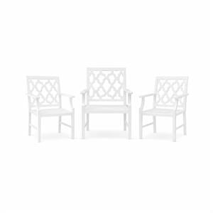 Laysan Home 2-Piece Dining Set in Distressed White - Solid Pine Table and Lattice-Back Chair